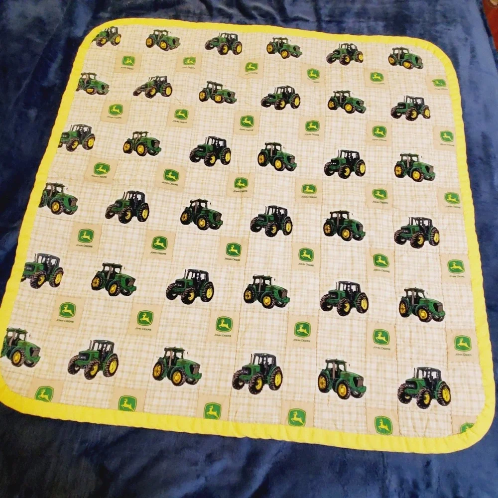 John Deere Tractor Baby Toddler Quilt Handmade Handcrafted Approx 35